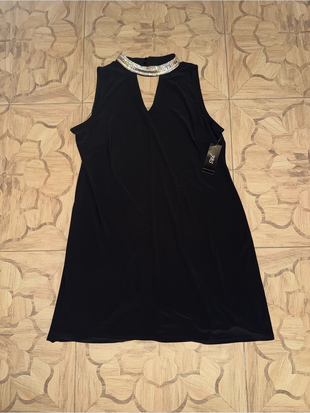 JBS Black Rhinestone Embellished Halter Keyhole Mini Shift Dress NWT XL